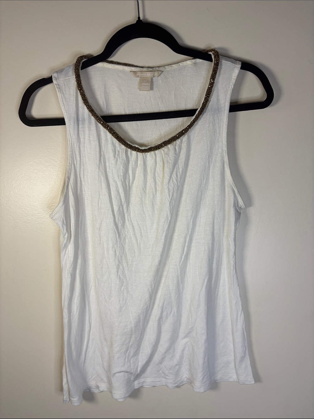 Banana Republic White Beaded Scoop Neck Tank